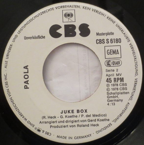 Paola (2) : Blue Bayou (7", Single, Promo)