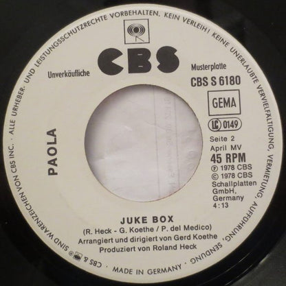 Paola (2) : Blue Bayou (7", Single, Promo)