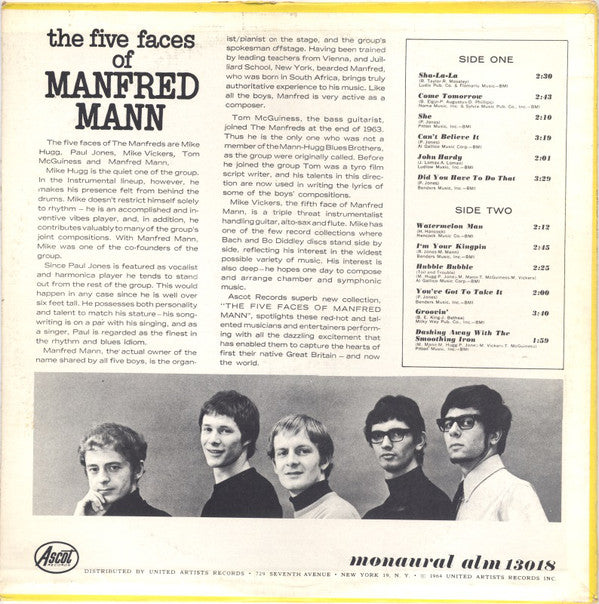 Manfred Mann : The Five Faces Of Manfred Mann (LP, Album, Mono, Pit)
