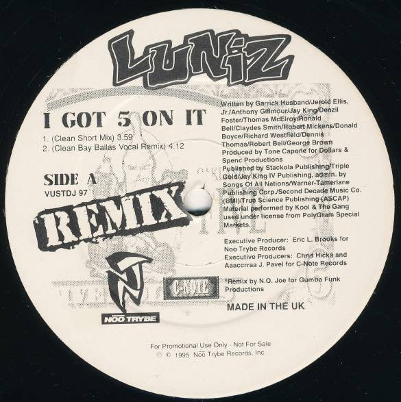Luniz : I Got 5 On It (Remix) (12", Promo)
