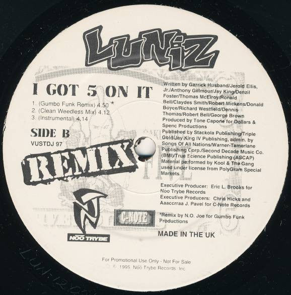Luniz : I Got 5 On It (Remix) (12", Promo)