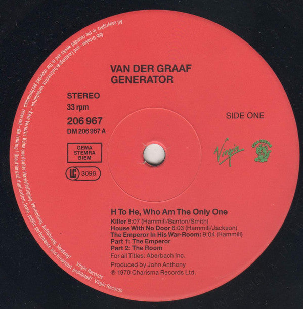 Van Der Graaf Generator : H To He Who Am The Only One (LP, Album, RP)