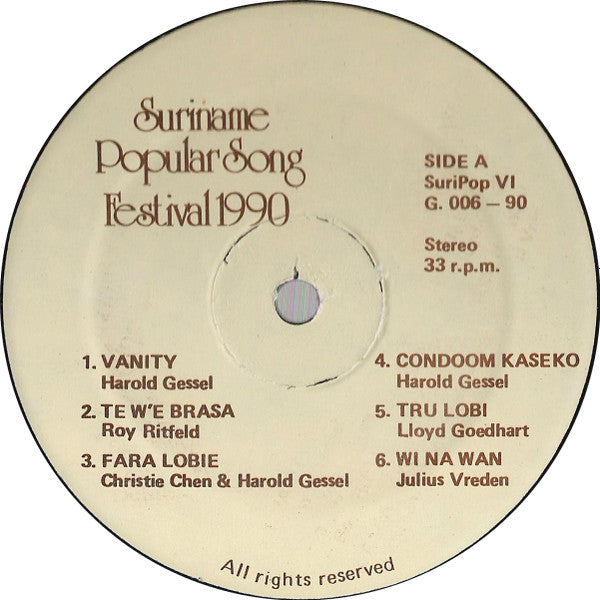 Various : Suripop VI Suriname Popular Song Festival 1990 (LP, Comp, Ltd)