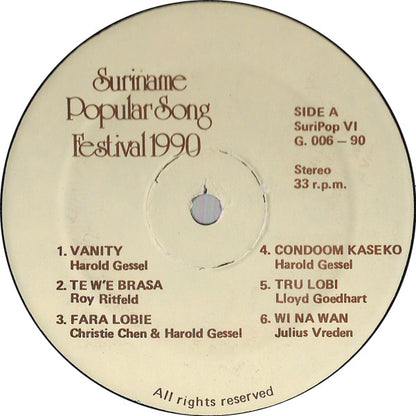 Various : Suripop VI Suriname Popular Song Festival 1990 (LP, Comp, Ltd)