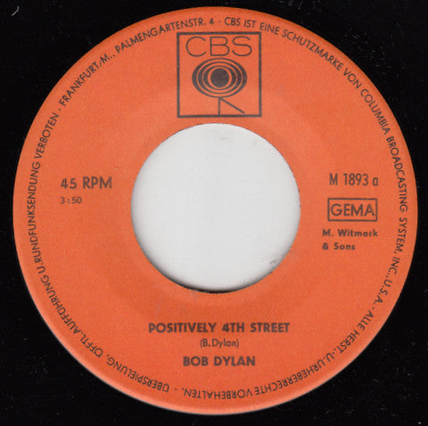 Bob Dylan : Positively 4th Street (7", Single, Mono)