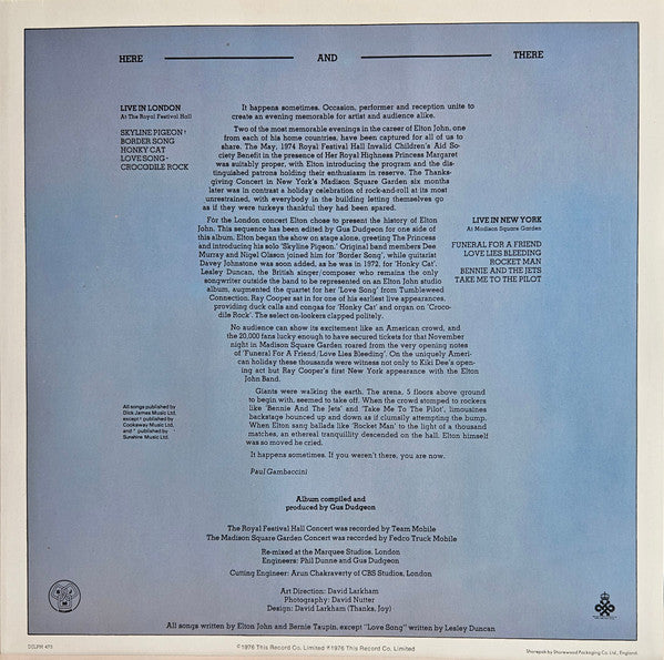 Elton John : Here And There (LP, Album)