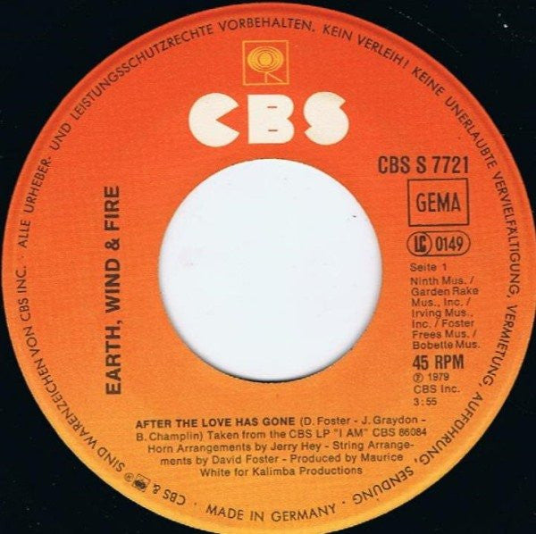 Earth, Wind & Fire : After The Love Has Gone (7", Single)