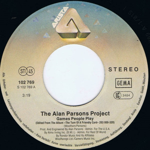 The Alan Parsons Project : Games People Play (7", Single)