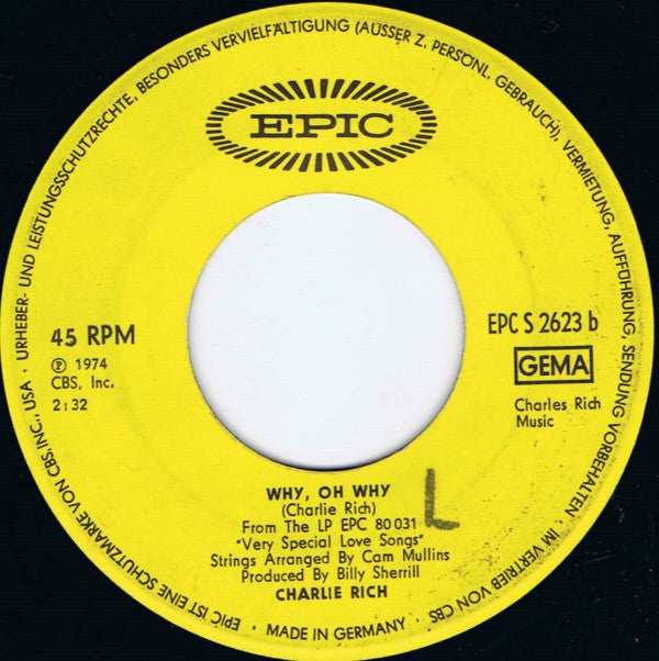 Charlie Rich : I Love My Friend (7", Single)