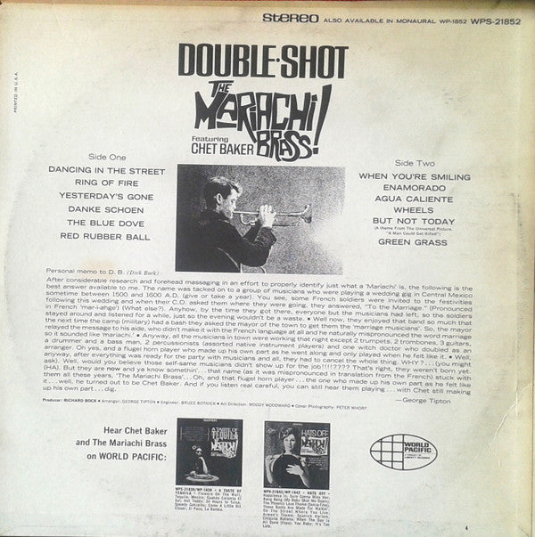The Mariachi Brass Featuring Chet Baker : Double Shot (LP, Album)