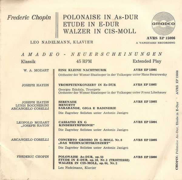 Frederic Chopin*, Leo Nadelmann : Polonaise As-Dur Op. 53 / Etude In E-Dur Op. 10/3 (7", EP)