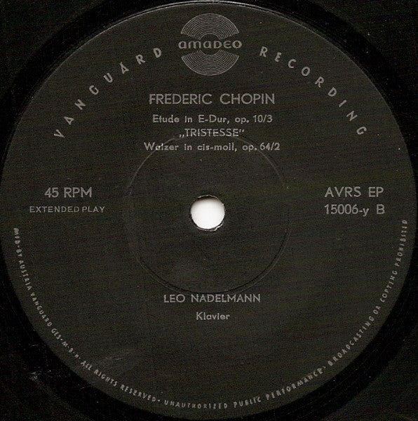 Frederic Chopin*, Leo Nadelmann : Polonaise As-Dur Op. 53 / Etude In E-Dur Op. 10/3 (7", EP)