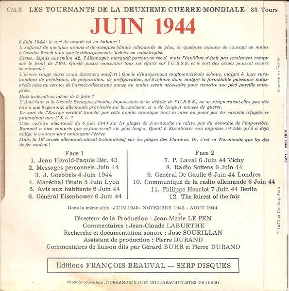 Various : Les Tournants De La Deuxième Guerre Mondiale Juin 1944 (7")