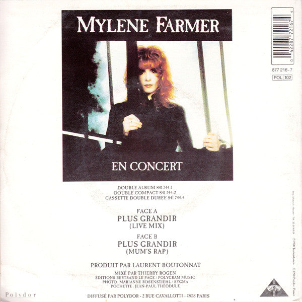Mylene Farmer* : Plus Grandir (Live Mix) (7", Single)