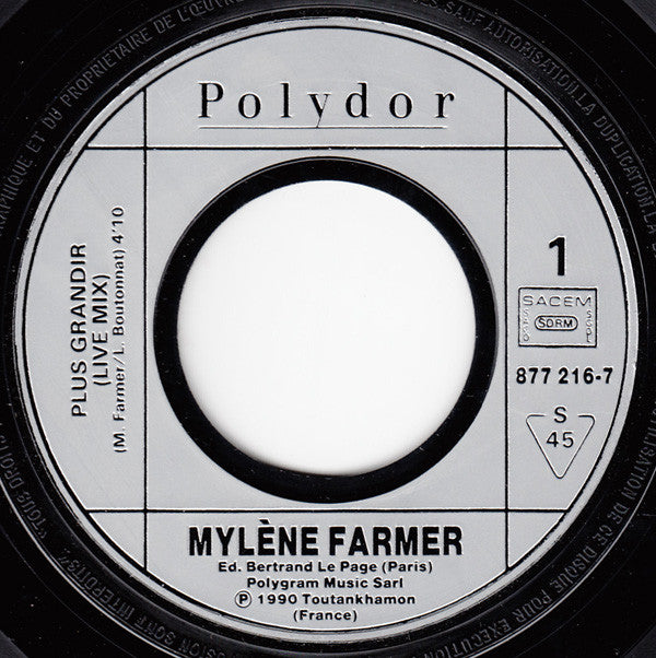 Mylene Farmer* : Plus Grandir (Live Mix) (7", Single)