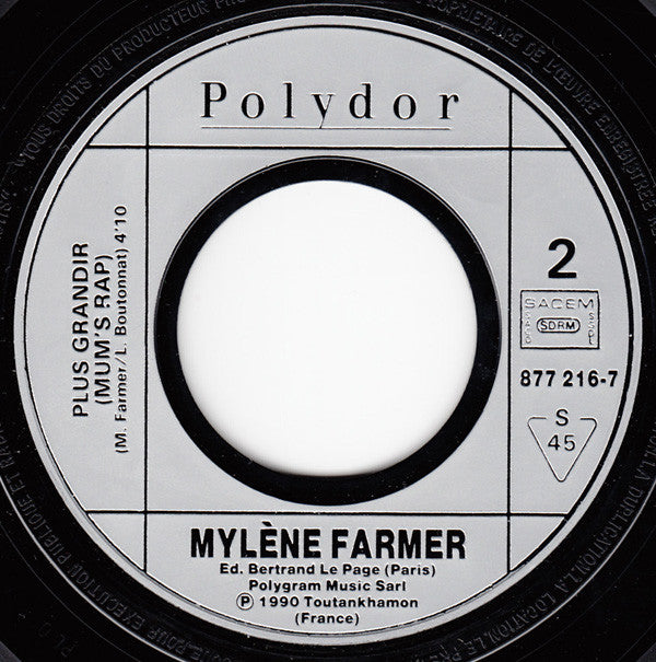 Mylene Farmer* : Plus Grandir (Live Mix) (7", Single)