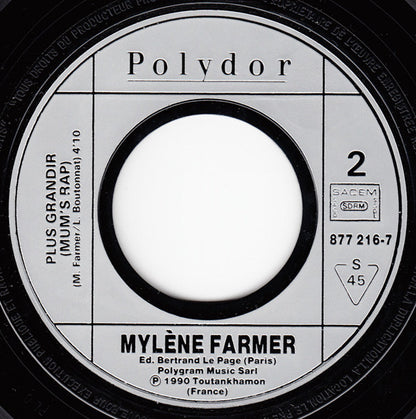 Mylene Farmer* : Plus Grandir (Live Mix) (7", Single)