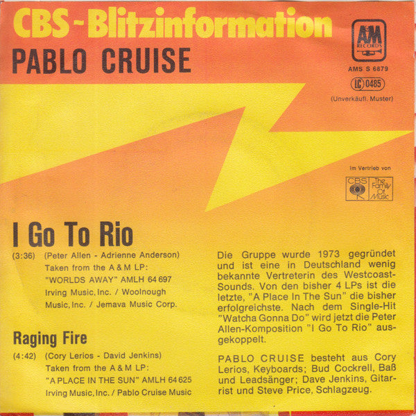 Pablo Cruise : I Go To Rio (7", Single, Promo)