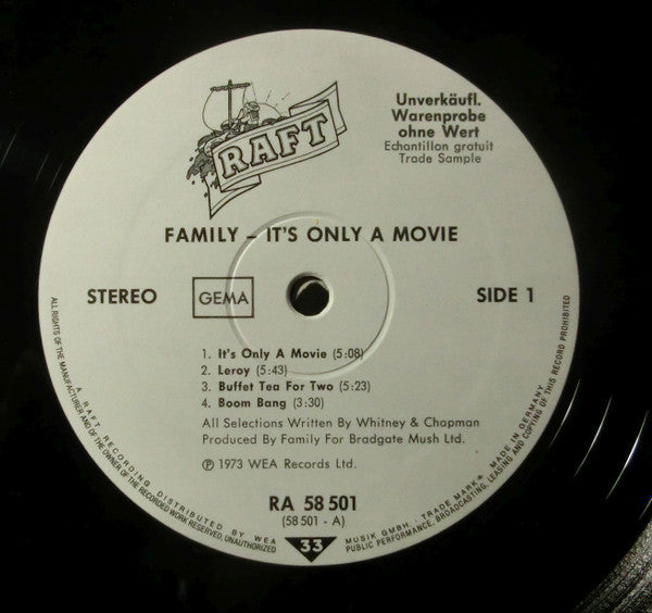 Family (6) : It's Only A Movie (LP, Album, Promo, w/b)