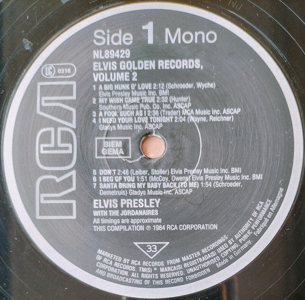 Elvis Presley : 50,000,000 Elvis Fans Can't Be Wrong (Elvis' Gold Records - Volume 2) (LP, Comp, Mono, RE)