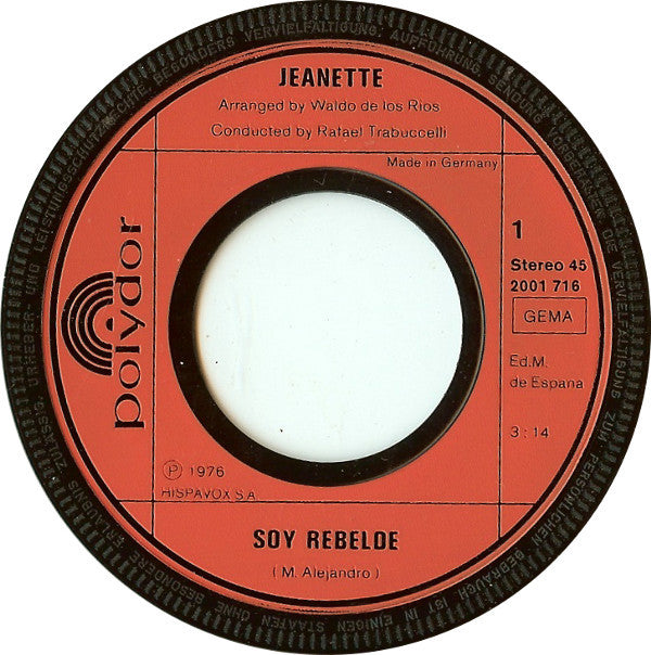 Jeanette (6) : Soy Rebelde (7", Single)