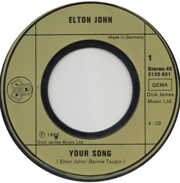Elton John : Your Song / Border Song (7", Single, RE)