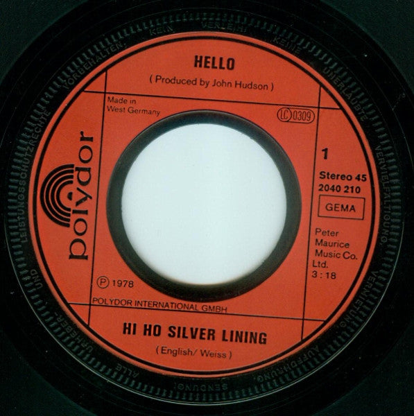 Hello : Hi Ho Silver Lining (7", Single)