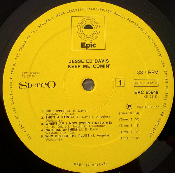 Jesse "Ed" Davis* : Keep Me Comin' (LP, Album)