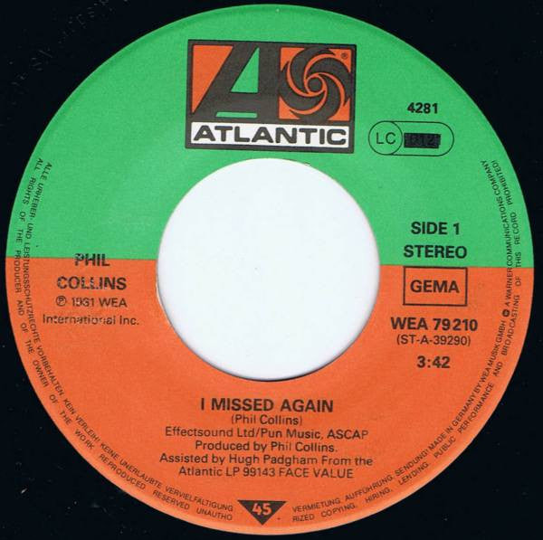 Phil Collins : I Missed Again (7", Single)