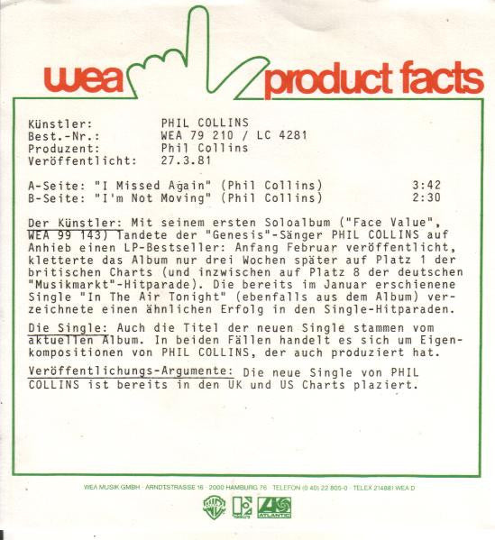 Phil Collins : I Missed Again (7", Single)