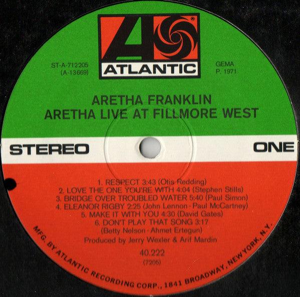 Aretha Franklin : Aretha Live At Fillmore West (LP, Album, Gat)
