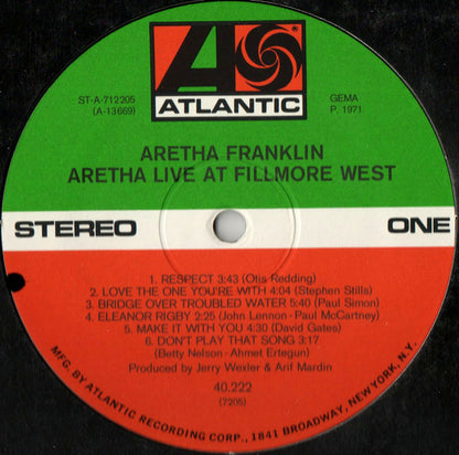 Aretha Franklin : Aretha Live At Fillmore West (LP, Album, Gat)