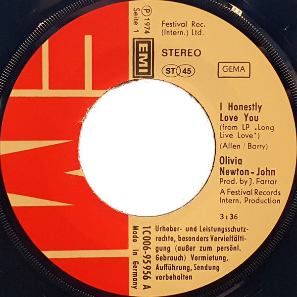 Olivia Newton-John : I Honestly Love You (7", Single)