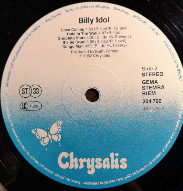 Billy Idol : Billy Idol (LP, Album)