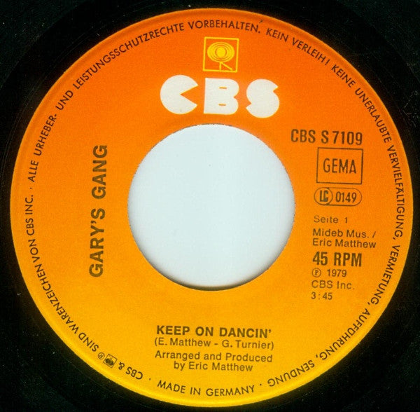 Gary's Gang : Keep On Dancin' (7", Single)