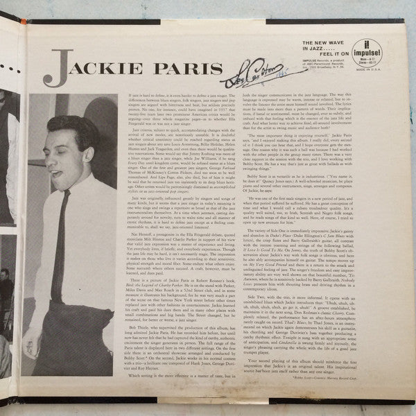 Jackie Paris : The Song Is Paris (LP, Album, Mono, Promo, Amp)