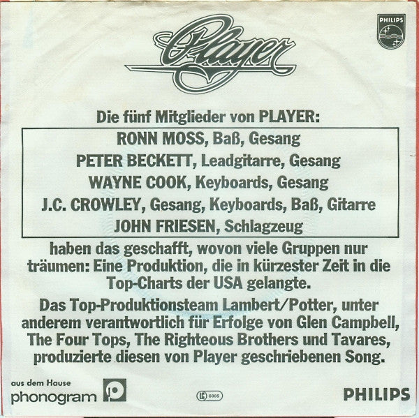 Player (4) : Baby Come Back (7", Single)