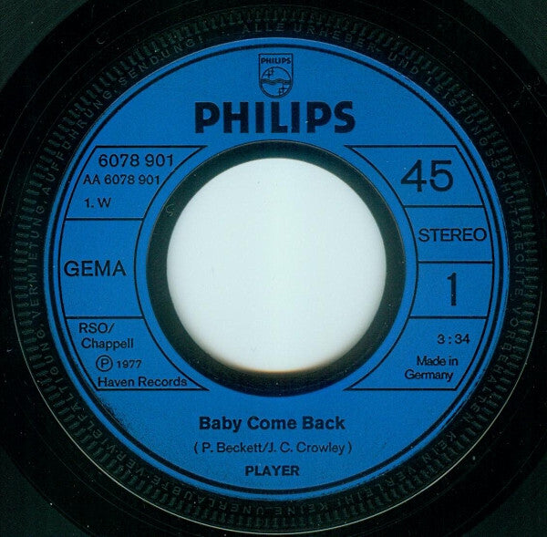 Player (4) : Baby Come Back (7", Single)