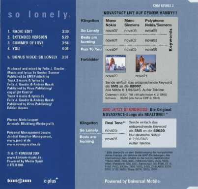 Novaspace : So Lonely (CD, Maxi, Enh)