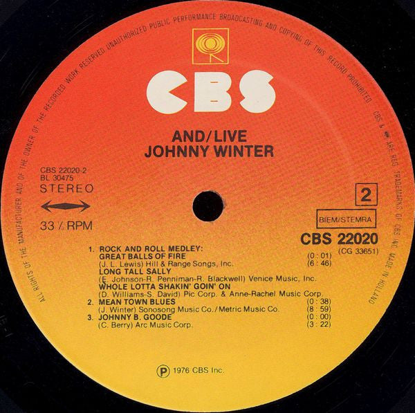 Johnny Winter : And/Live (2xLP, Comp, RE, Gat)