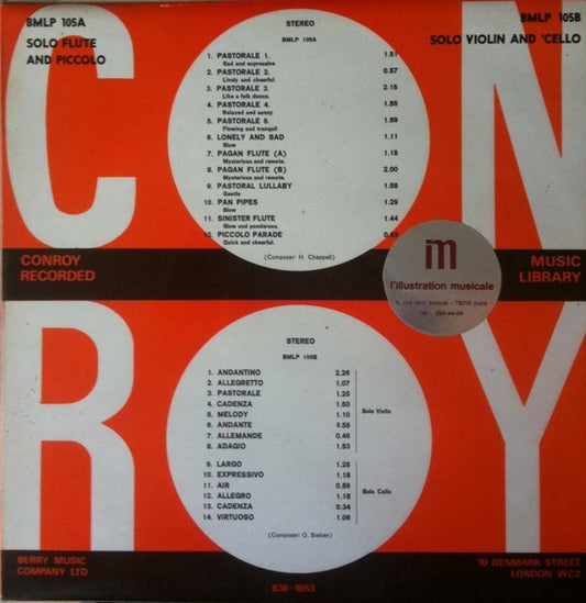 Herbert Chappell / Otto Sieben : Solo Flute And Piccolo/Solo Violin And 'Cello (LP)