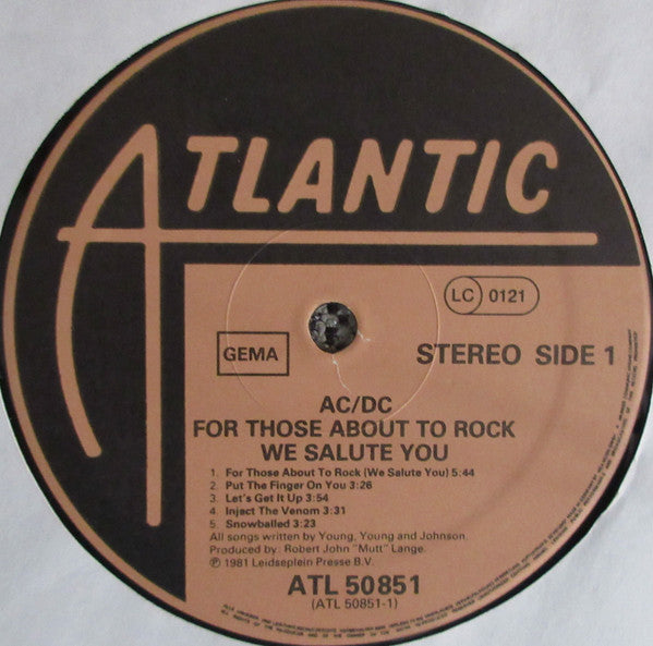 AC/DC : For Those About To Rock We Salute You (LP, Album, Gat)