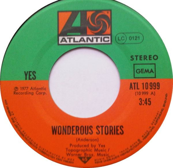 Yes : Wonderous Stories (7", Single)