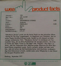 Yes : Wonderous Stories (7", Single)