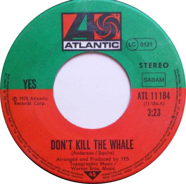 Yes : Don't Kill The Whale (7", Single)