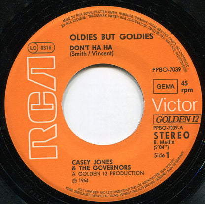 Casey Jones & The Governors : Don't Ha Ha / Jack The Ripper (7", Single, Ora)