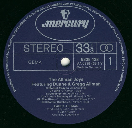 The Allman Joys Featuring Duane & Gregg* : Early Allman (LP)