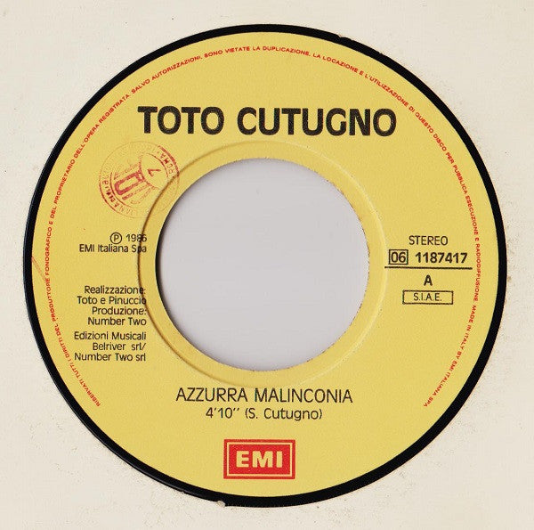 Toto Cutugno : Azzurra Malinconia (7")