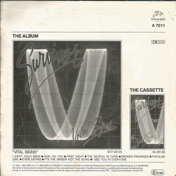Survivor : I Can't Hold Back (7", Single)