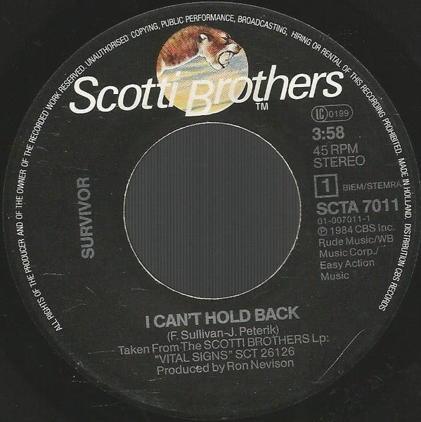 Survivor : I Can't Hold Back (7", Single)